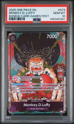 2025 One Piece Promos Monkey D. Luffy Bandai Card Games Fest 073 PSA 10 - Image 1