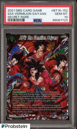 2021 Dragon Ball Card Game BT15-152 SS4 Vermilion Saiyans Secret Rare PSA 10 - Image 1