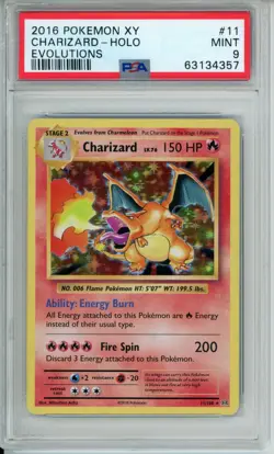 PSA 9 - Charizard #11 Holo 2016 Pokemon XY Evolutions 11/108 - Image 1