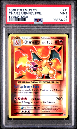 2016 Pokemon XY Charizard Reverse Foil Holo Evolutions #11 PSA Mint 9 - Image 1
