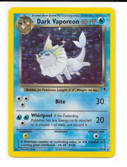 2002 Pokemon Legendary Dark Vaporeon Holo Hologram RARE 9/110 WOTC Nintendo - Image 1