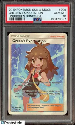 2019 Pokemon Sun & Moon Unbroken Bonds #209 FA Green's Exploration PSA 10 - Image 1