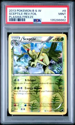 2013 POKEMON BLACK & WHITE PLASMA FREEZE SCEPTILE #8/116 REVERSE HOLO FOIL PSA 9 - Image 1