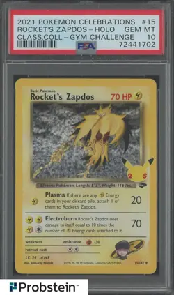2021 Pokemon Celebrations Gym Challenge #15 Rocket's Zapdos Holo PSA 10 GEM MINT - Image 1