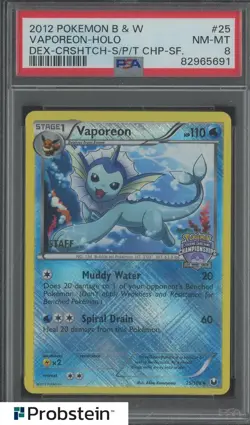 2012 Pokemon B&W Dex Staff Crosshatch SPT Championships #25 Vaporeon Holo PSA 8 - Image 1
