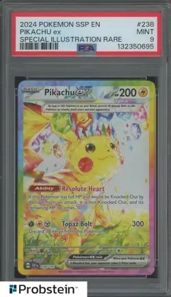 2024 Pokemon Surging Sparks En #238 Pikachu ex Special Illustration Rare PSA 9 - Image 1