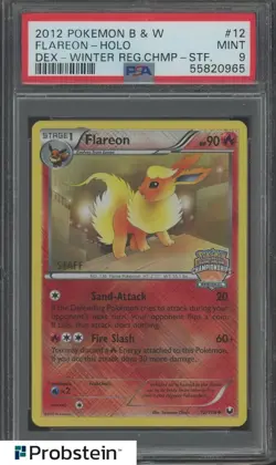 2012 Pokemon B&W Dex Staff Winter Regional #12 Flareon Holo PSA 9 MINT - Image 1