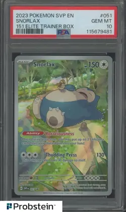 2023 Pokemon SVP En 151 Elite Trainer Box #051 Snorlax PSA 10 GEM MINT - Image 1
