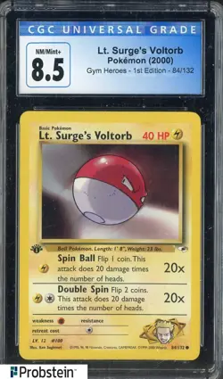 2000 Pokemon Gym Heroes 1st Edition #84 Lt Surge's Voltorb CGC 8.5 NM-MT+ - Image 1
