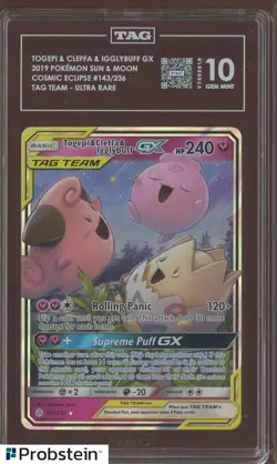 2019 Pokemon SM Cosmic Eclipse Tag Team 143 Togepi Cleffa Igglybuff UR TAG 10 - Image 1
