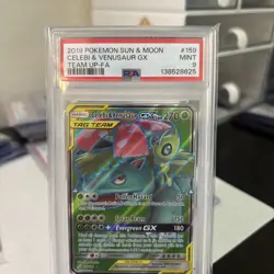 2019 POKEMON SUN & MOON TEAM UP #159 FULL ART/CELEBI & VENUSAUR GX PSA 9 - Image 3