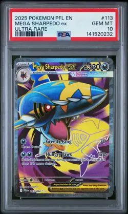 2025 Pokemon Phantasmal Flames #113 Mega Sharpedo ex PSA 10 GEM MINT Ultra Rare - Image 1