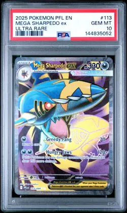 2025 Pokemon Phantasmal Flames #113 Mega Sharpedo ex PSA 10 GEM MINT Ultra Rare - Image 3