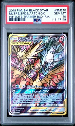 2019 POKEMON SM BLACK STAR PROMO FULL ART/MOLTRES & ZAPDOS & ARTICUNO GX PSA 10 - Image 1