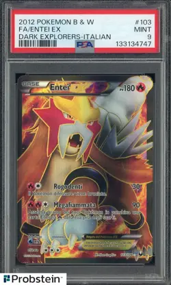 2012 Pokemon Italian Dark Explorers B&W #103 Full Art Entei EX PSA 9 MINT - Image 1