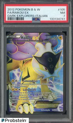 2012 Pokemon Italian Dark Explorers B&W #105 Full Art Raikou EX PSA 7 NM - Image 1