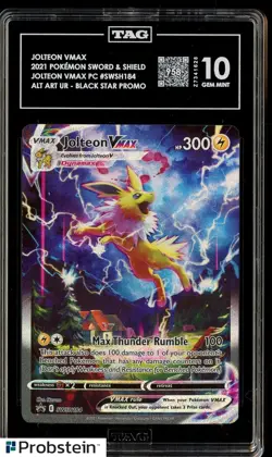 2021 Pokemon SWSH Black Star Promo SWSH184 Jolteon VMAX Alt Art UR TAG 10 - Image 1