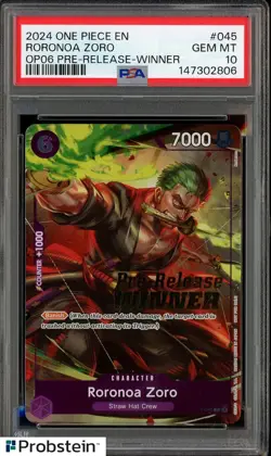 2024 One Piece OP06 Pre-Release Winner Roronoa Zoro Promo #P-045 PSA 10 - Image 1