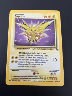 Zapdos 15/62 Fossil Unlimited 1999 Pokemon Card Holo Rare NM - Image 1