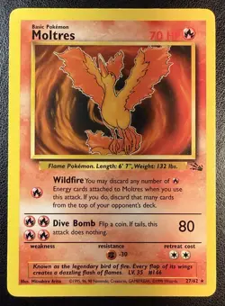 Moltres - 27/62 - WOTC Fossil Set Rare Pokemon Card - LP - Image 1