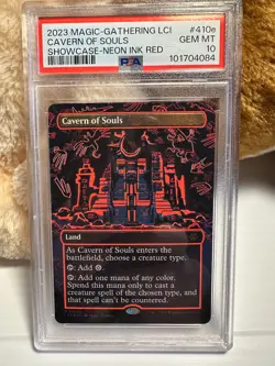 MTG Cavern of Souls - Lost Caverns of Ixalan 410e Mythic NEON RED GEM MT PSA 10 - Image 1