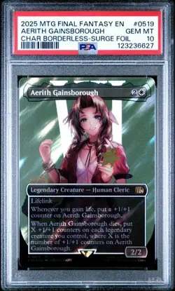PSA 10 GEM MINT Aerith Gainsborough 0519 Borderless Surge Foil Final Fantasy MTG - Image 1