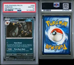 2025 POKEMON PRE EN-PRISMATIC EVOLUTIONS MINI TIN ( COSMOS HOLO ) UMBREON PSA 10 - Image 2