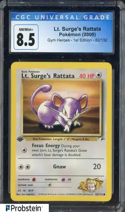 2000 Pokemon Gym Heroes 1st Edition #82 Lt Surge's Rattata CGC 8.5 NM-MT+ - Image 1