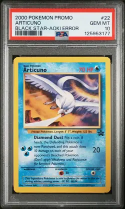 2000 WOTC POKEMON MOVIE ARTICUNO #22 BLACK STAR PROMO AOKI ERROR PSA 10 GEM MT K - Image 1