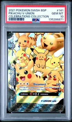 2021 POKEMON CELEBRATIONS COLLECTION PIKACHU V-UNION #SWSH141 PROMO HOLO PSA 10 - Image 1