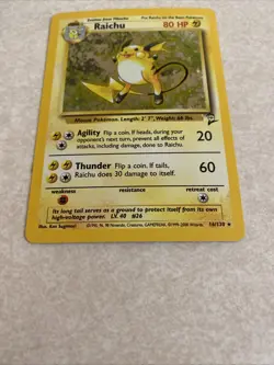 2000 Pokemon Raichu 16/130 Base Set 2 Holo Rare - Image 2