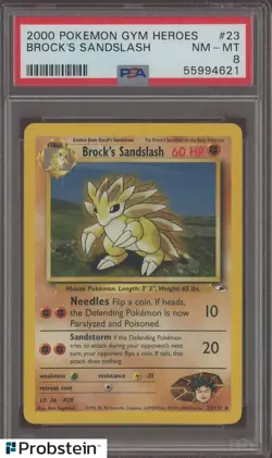 2000 Pokemon Gym Heroes #23 Brock's Sandslash PSA 8 NM-MT - Image 1