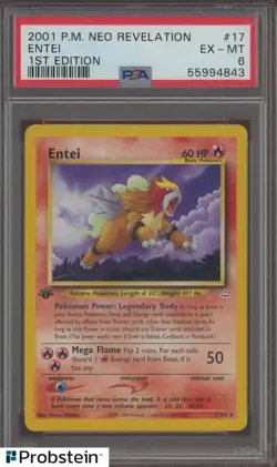 2001 Pokemon Neo Revelation 1st Edition #17 Entei PSA 6 EX-MT - Image 1