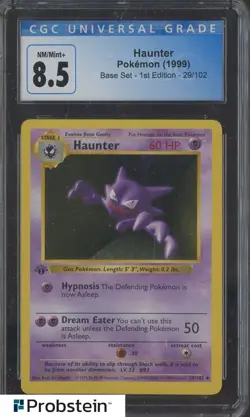 1999 Pokemon Base Set 1st Edition Shadowless #29 Haunter CGC 8.5 NM-MT+ - Image 1