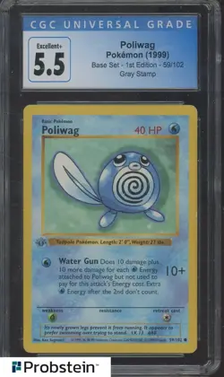 1999 Pokemon Base Set 1st Edition Shadowless #59 Poliwag CGC 5.5 EX+ - Image 1