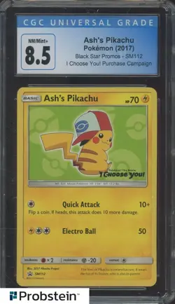 2017 Pokemon BSP I Choose You! Purchase Campaign #SM112 Ash' Pikachu CGC 8.5 - Image 1