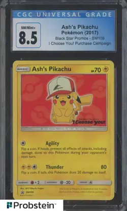 2017 Pokemon BSP I Choose You! Purchase Campaign #SM109 Ash' Pikachu CGC 8.5 - Image 1