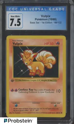 1999 Pokemon Base Set 1st Edition Shadowless #68 Vulpix CGC 7.5 NM+ - Image 1