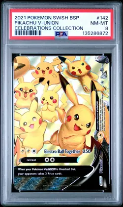 2021 POKEMON CELEBRATIONS COLLECTION PIKACHU V-UNION #SWSH142 PROMO HOLO PSA 8 - Image 1