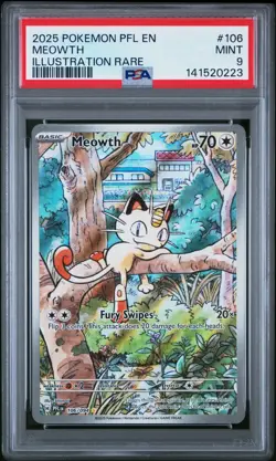2025 POKEMON PFL EN-PHANTASMAL FLAMES ILLUSTRATION RARE MEOWTH 106 PSA 9 - Image 1