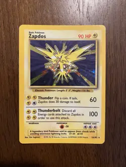 1999 Pokemon WOTC: Base Set Zapdos 16/102 Holo Rare Vintage - Lightly Played - Image 1