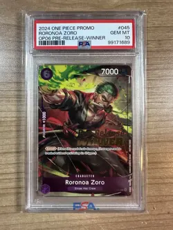 Roronoa Zoro 2024 One Piece Promo OP06 Pre-Release WINNER #045 PSA 10 - Image 1
