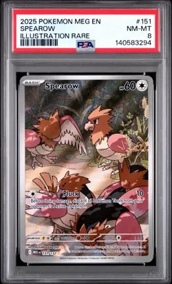2025 Pokemon Mega Evolution Illustration Rare #151 Spearow PSA 8 Mint Holo Card - Image 1