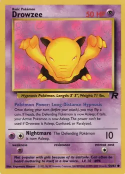 ~* Pokemon Card ~ Team Rocket 1st Edition Regular Finish ~ Drowzee ~ 54/82 *~ - Image 1