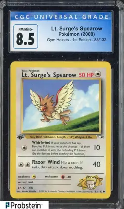 2000 Pokemon Gym Heroes 1st Edition #83 Lt Surge's Spearow CGC 8.5 NM-MT+ - Image 1