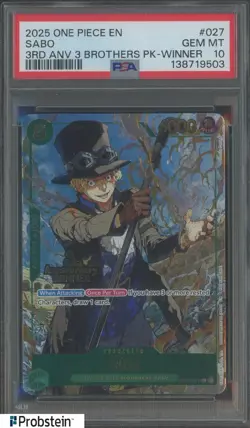 2025 One Piece EN 3rd Anniversary Winner #027 Sabo PSA 10 GEM MINT - Image 1