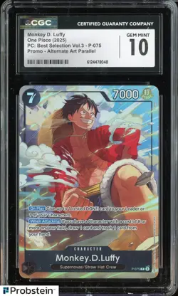 2025 One Piece PC Best Selection Vol.3 Promo Alt Monkey D. Luffy P-075 CGC 10 - Image 1