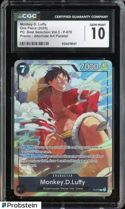 2025 One Piece PC Best Selection Vol.3 Promo Alt Monkey D. Luffy P-075 CGC 10 - Image 1