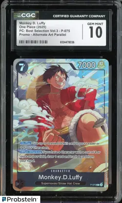 2025 One Piece PC Best Selection Vol.3 Promo Alt Monkey D. Luffy P-075 CGC 10 - Image 1