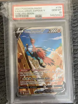 PSA 10 GEM MINT Pokemon Galarian Zapdos V #174/198 Alt Art Chilling Reign Holo - Image 1